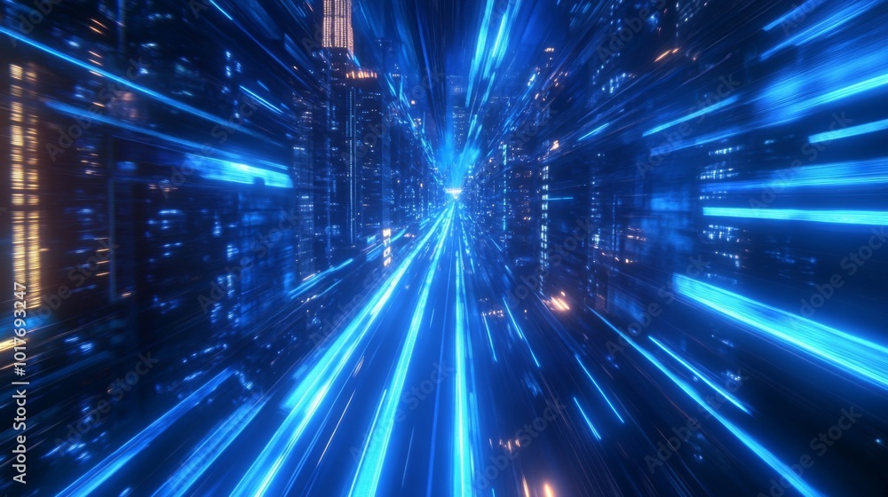 Futuristic Cityscape with Glowing Blue Lines Futuristic Cityscape with Glowing Blue Lines