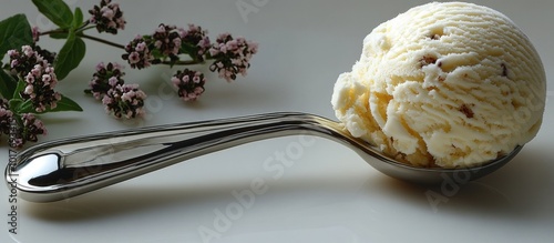 Spoonful of Vanilla Ice Cream with Flowers photo