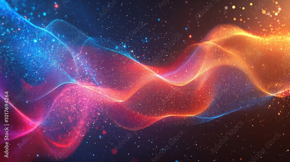 Abstract Wavy Pattern with Glowing Particles and Dark Background Abstract Wavy Pattern with Glowing Particles and Dark Background