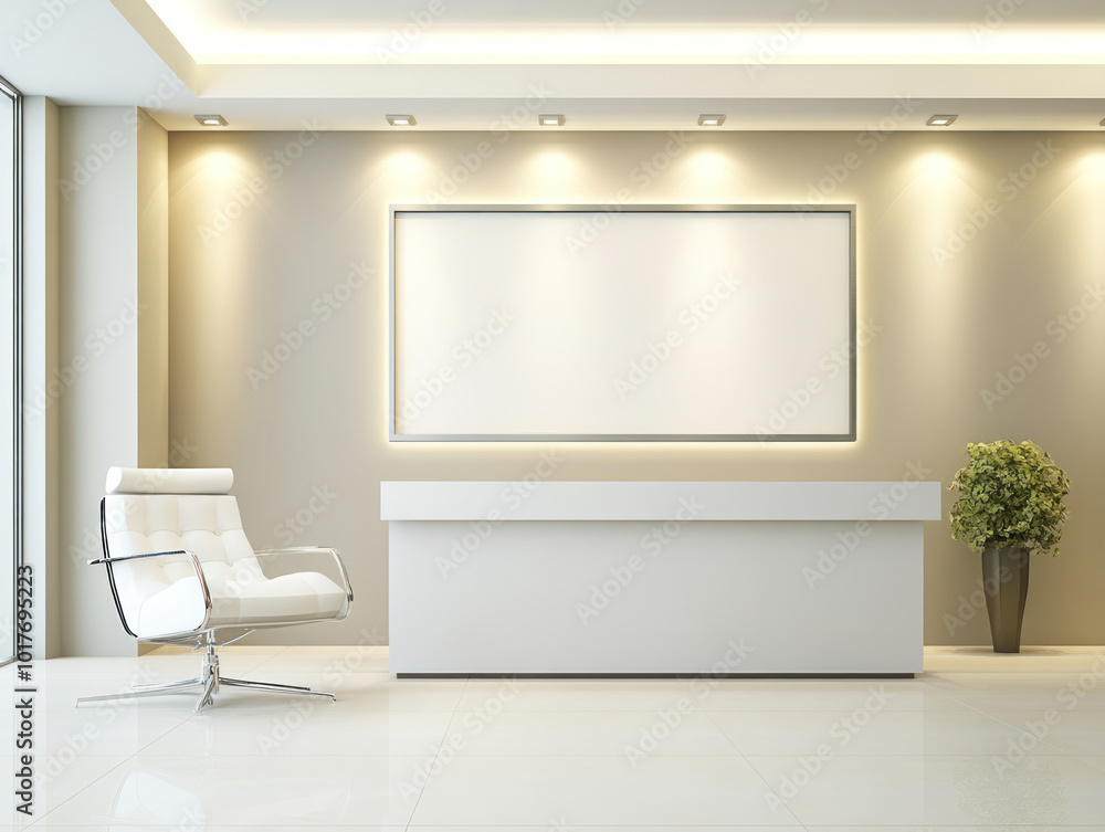 Modern office reception area with a sleek design and minimal decor. Modern office reception area with a sleek design and minimal decor.