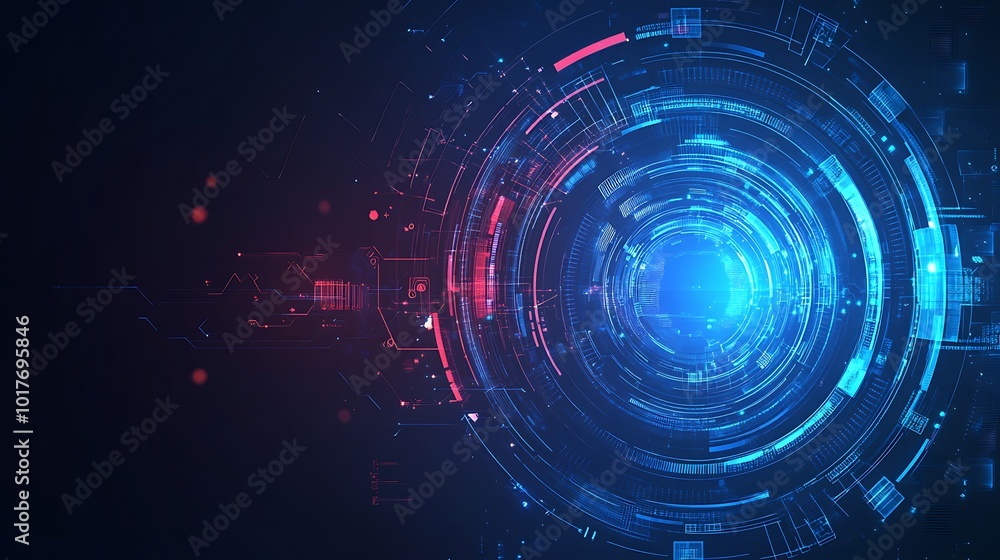 Fototapeta premium Abstract futuristic tech background with glowing circles and lines, perfect for digital and technology concepts.