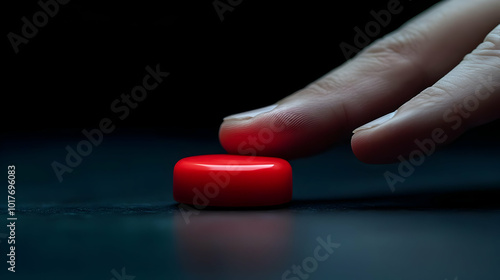 A Close-Up Image of a Finger Hovering Above a Red Circle on a Dark Surface