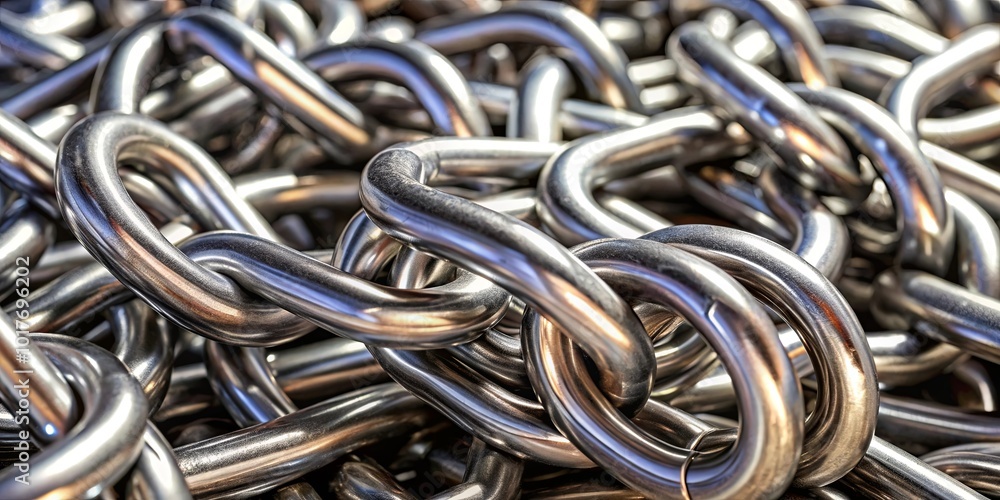 A close-up of a pile of tightly interwoven steel chain links, each polished to a mirror-like sheen, reflecting the surrounding light in a mesmerizing dance of metallic brilliance. A close-up of a pile of tightly interwoven steel chain links, each polished to a mirror-like sheen, reflecting the surrounding light in a mesmerizing dance of metallic brilliance.