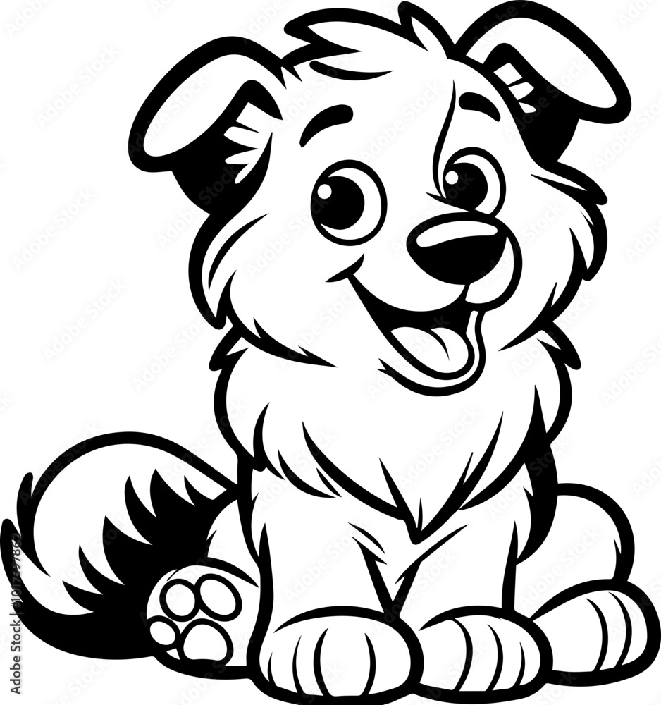 American Shepherd Dog breed cartoon character coloring black and white line doodle American Shepherd Dog breed cartoon character coloring black and white line doodle
