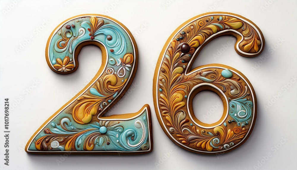 Decorated cookie, number 26, illustration for birthday or anniversary celebration Decorated cookie, number 26, illustration for birthday or anniversary celebration