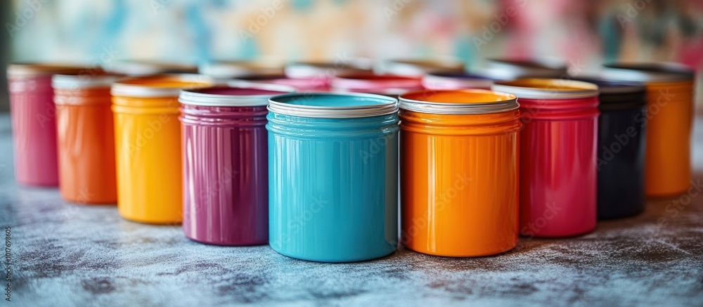 Colorful Paint Cans in a Row Colorful Paint Cans in a Row
