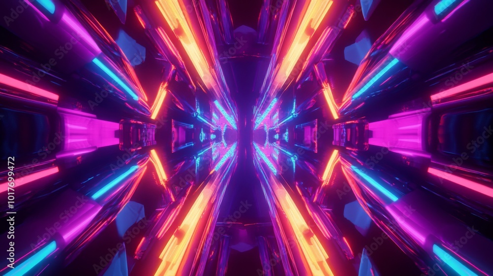 Abstract Neon Tunnel with Pink, Orange, and Blue Lights Abstract Neon Tunnel with Pink, Orange, and Blue Lights
