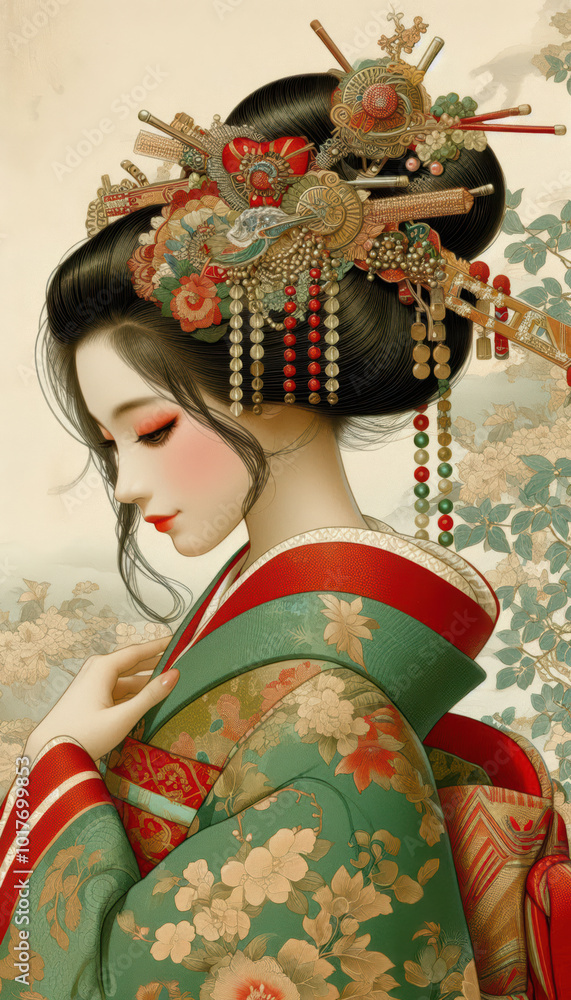 Obraz premium 着物の女性のイラスト