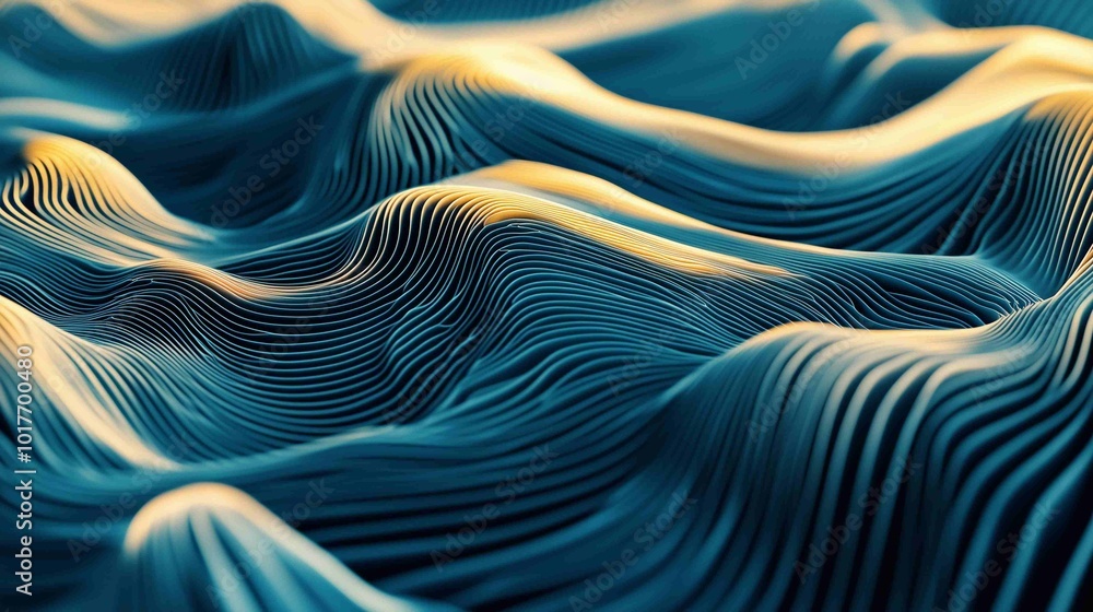Naklejka premium Abstract background made of Blue and Green 3D Undulating lines. Multicolored 3D Render with copy-space. 