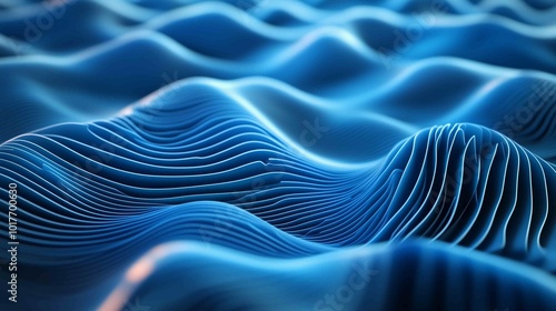 Abstract background made of Blue and Green 3D Undulating lines. Multicolored 3D Render with copy-space. 