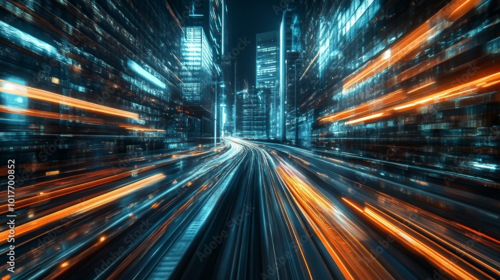 A Nighttime Cityscape with Motion Blur and Bright Lights A Nighttime Cityscape with Motion Blur and Bright Lights