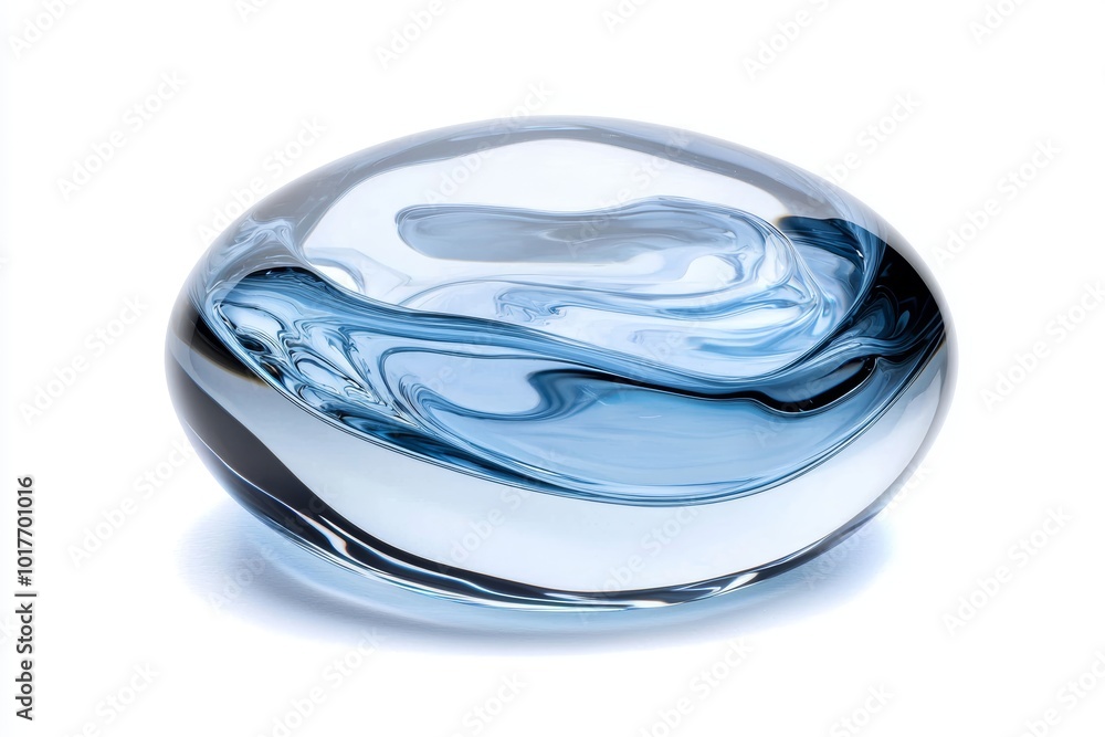 A stunning blue glass decorative object with a smooth, organic shape on a white isolated background. A stunning blue glass decorative object with a smooth, organic shape on a white isolated background.
