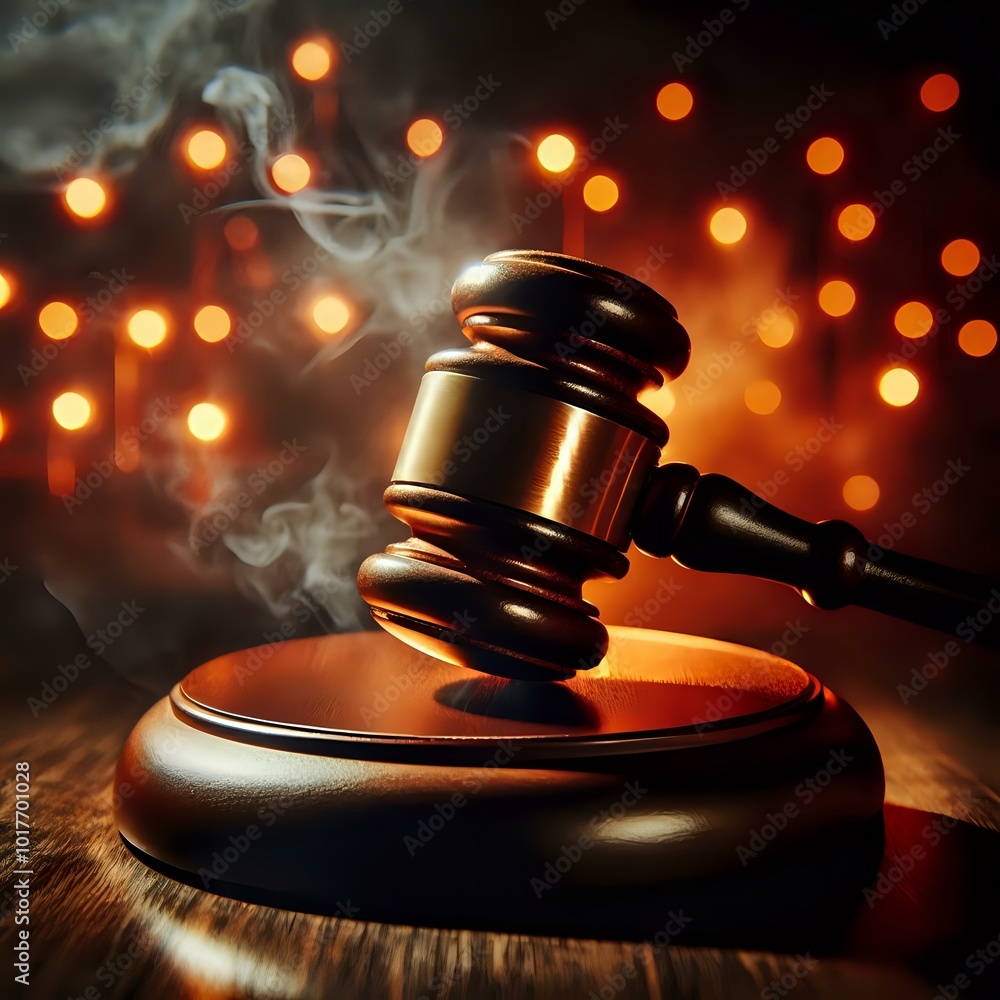Symbol of Justice: A Judge's Gavel Amidst Glowing Lights Symbol of Justice: A Judge's Gavel Amidst Glowing Lights