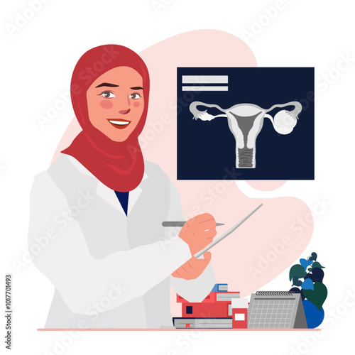 female reproductive system ovarian cyst obgyn doctor analyze illustration