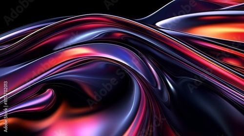 Abstract background made of Black 3D Undulating lines. Multicolored 3D Render with copy-space. 