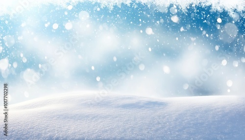 Wallpaper Mural Winter Snowdrifts Background with Sparkling Snowflakes, Soft Light, Blue Sky, and Bokeh Circles in Banner Format with Ample Copy Space. Made with generative AI technology Torontodigital.ca