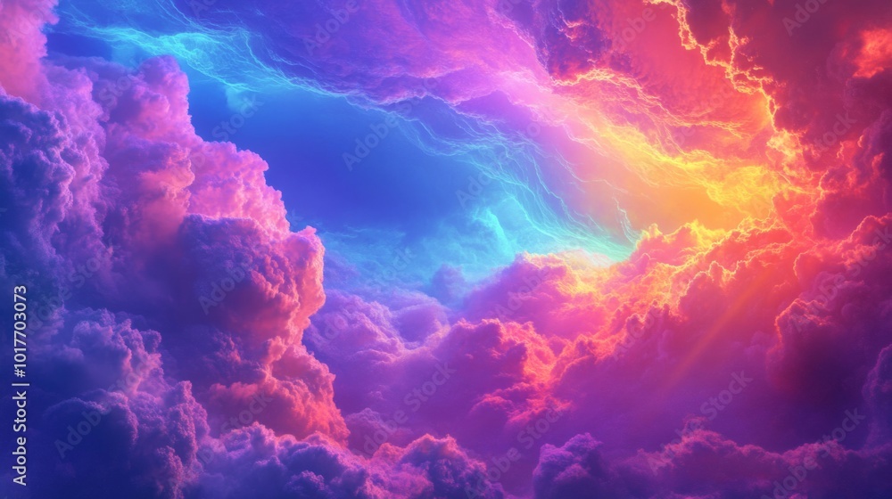 Colorful Cloudscape with Glowing Lines and Ethereal Light Colorful Cloudscape with Glowing Lines and Ethereal Light