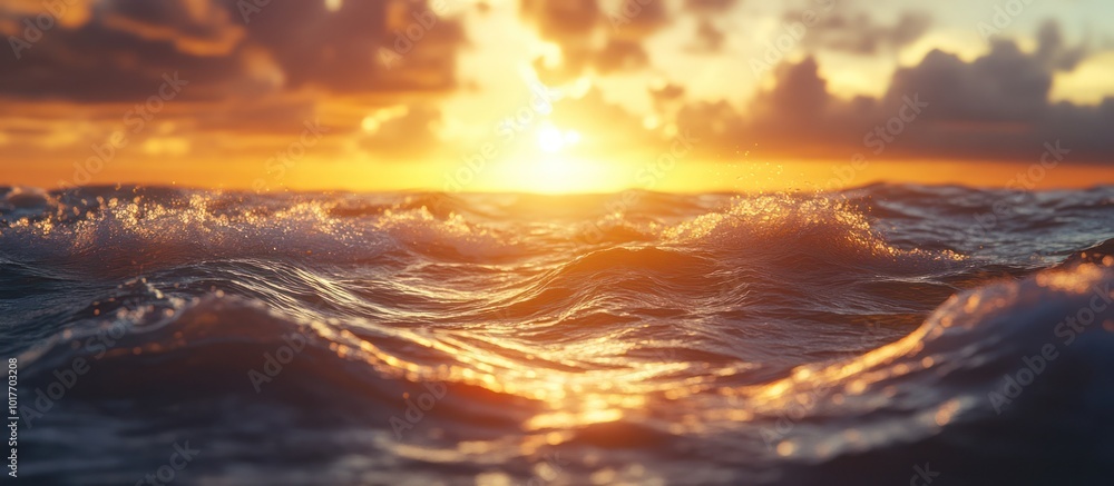 Golden sunset over the ocean waves. Golden sunset over the ocean waves.