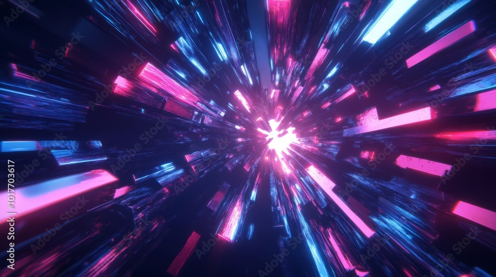 Abstract Neon Tunnel with Glowing Pink and Blue Lines Abstract Neon Tunnel with Glowing Pink and Blue Lines