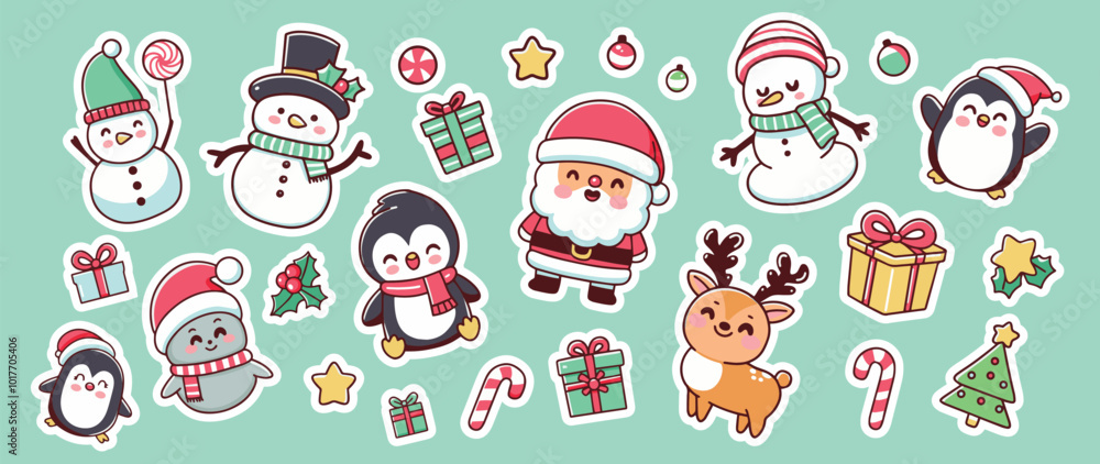 Christmas Decorations Collection Cartoon Sticker Bundle Christmas Decorations Collection Cartoon Sticker Bundle