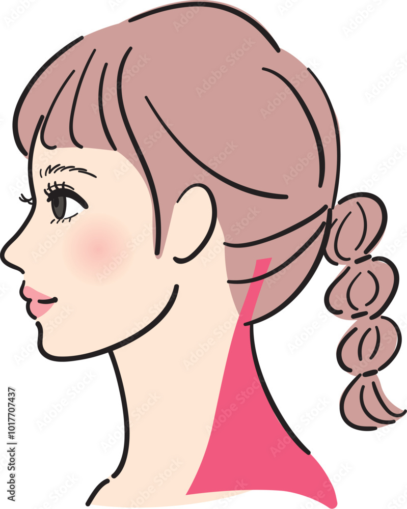 横顔の若い女性 僧帽筋 横顔の若い女性 僧帽筋