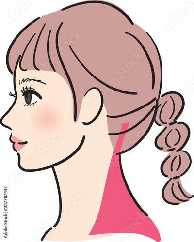 横顔の若い女性　僧帽筋