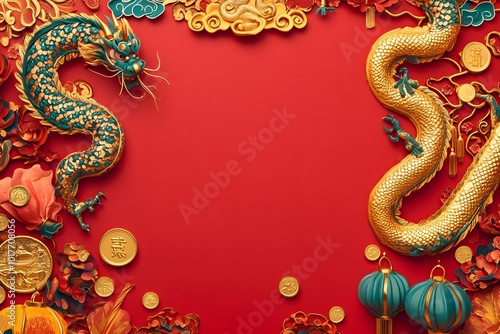 Wallpaper Mural Vibrant Chinese Zodiac Wallpaper with Dragons and Lanterns Torontodigital.ca