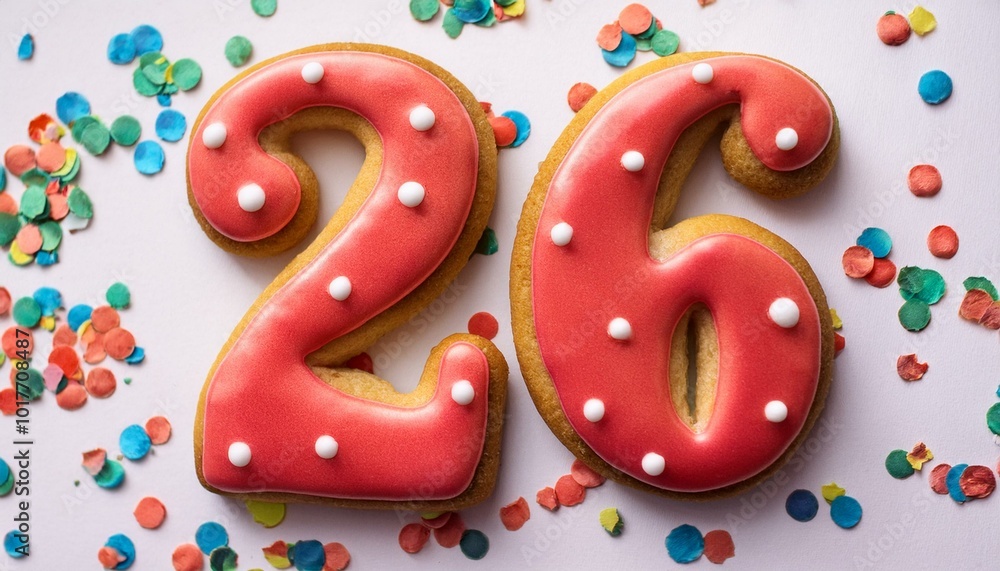 Decorated cookie, number 26, image for birthday or anniversary celebration Decorated cookie, number 26, image for birthday or anniversary celebration