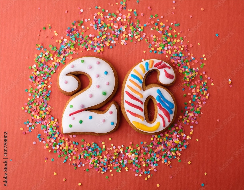 Decorated cookie, number 26, image for birthday or anniversary celebration Decorated cookie, number 26, image for birthday or anniversary celebration