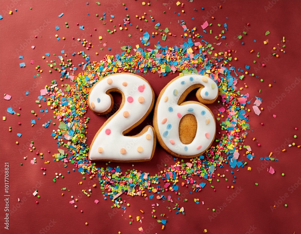 Decorated cookie, number 26, image for birthday or anniversary celebration Decorated cookie, number 26, image for birthday or anniversary celebration