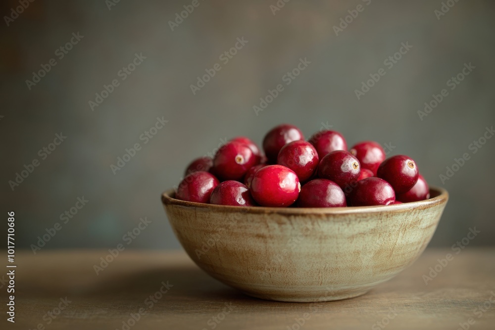 Rustic bowl filled with fresh cranberries ready for autumn harvest or seasonal cooking Rustic bowl filled with fresh cranberries ready for autumn harvest or seasonal cooking
