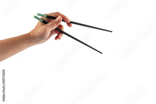 Wallpaper Mural Black chopsticks for rice and hand on a transparent background Torontodigital.ca