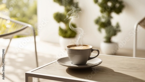 Wallpaper Mural Warm season patio relaxation with a cup of brewed coffee. Torontodigital.ca