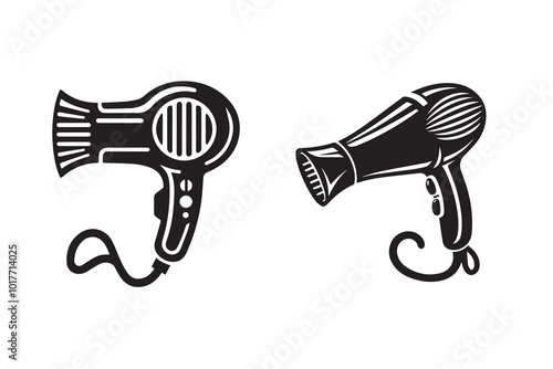 Hair Dryer Set Silhouette Illustration