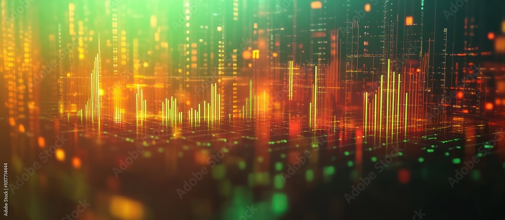 Abstract digital background with blurred lights and lines in green, orange, and red. Abstract digital background with blurred lights and lines in green, orange, and red.