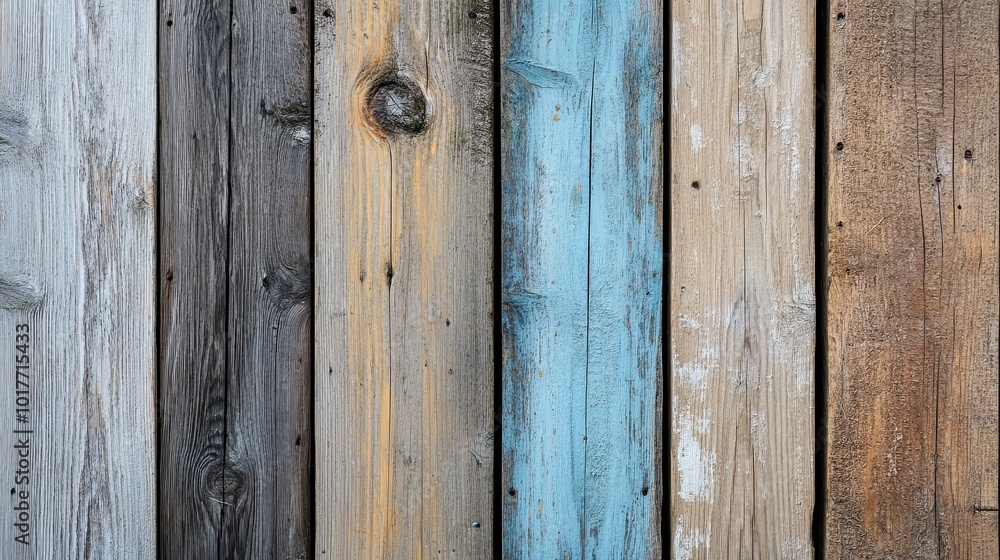 A set of weathered wood textures, featuring planks with faded paint, knots, and grain patterns. A set of weathered wood textures, featuring planks with faded paint, knots, and grain patterns.