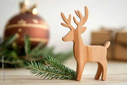 Handcrafted Wooden Reindeer with Greenery photo