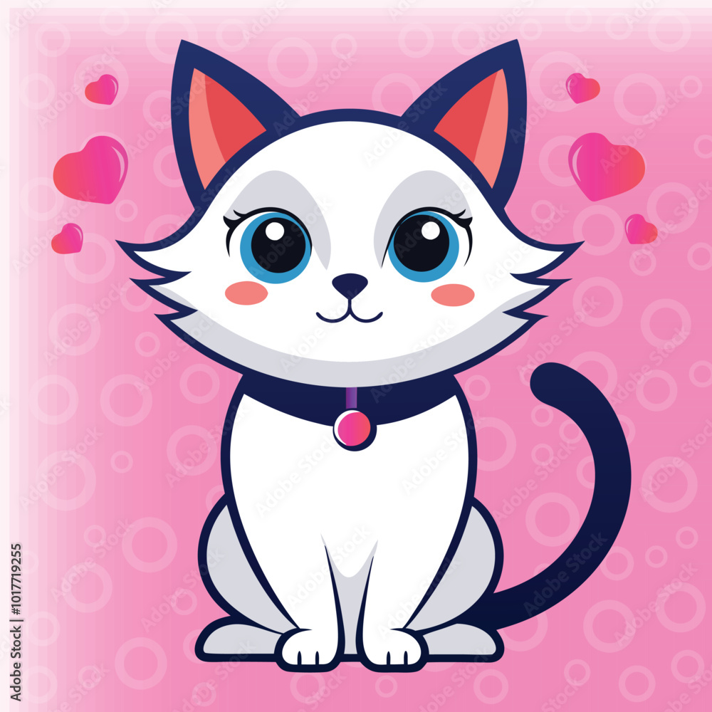 Obraz premium cute cat vector illustration, lady cat vector, love pussy cat, cartoon, cute, character, funny, illustration, anime, cat, pet, kitten, happy, animal, kitty, baby, adorable, design, kawaii, isolated