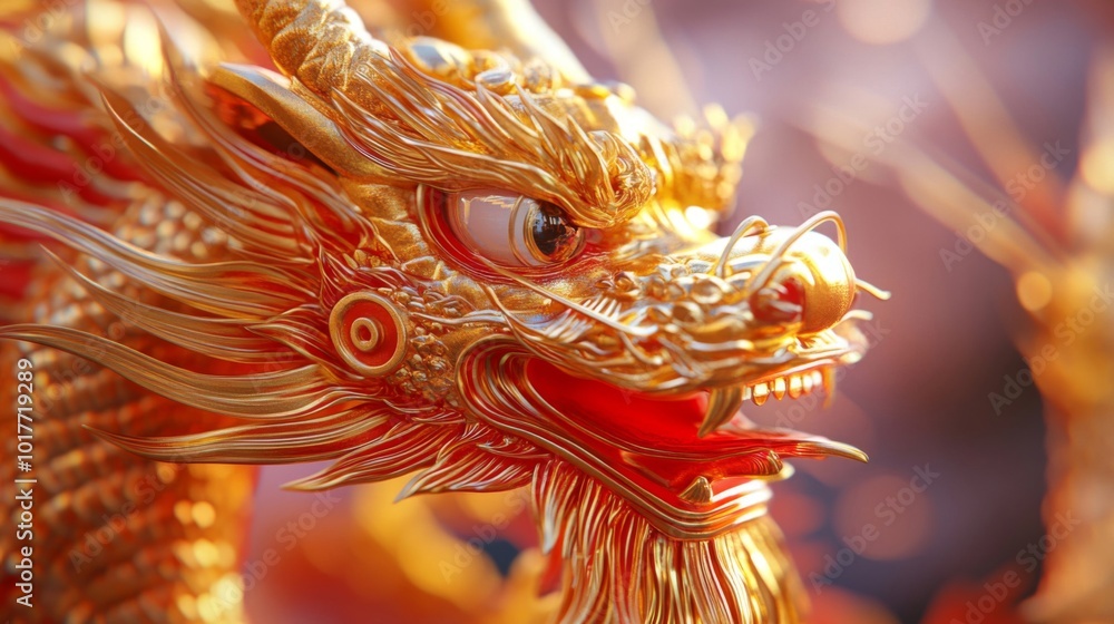 Close-up of a Golden Dragon's Head with a Red Mouth Close-up of a Golden Dragon's Head with a Red Mouth