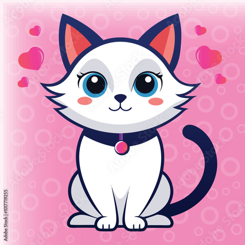 cute cat vector illustration, lady cat vector, love pussy cat, cartoon, cute, character, funny, illustration, anime, cat, pet, kitten, happy, animal, kitty, baby, adorable, design, kawaii, isolated