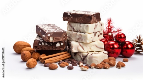 assortment of Christmas sweets. nougats and chocolates photo