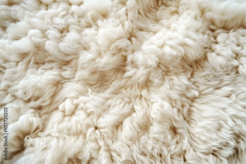 Sheep wool texture. White fur background. Lamb hair fabric. Untreated sheepskin. Close-up of wool fiber. Natural warm beige material