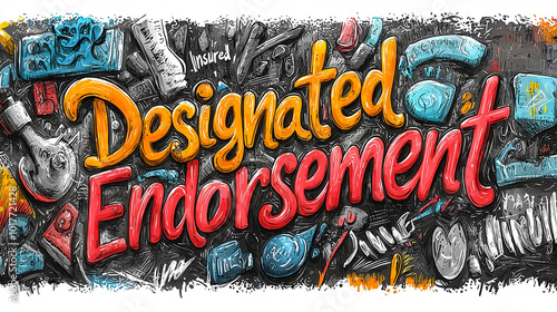 A lively 'Designated Endorsement' depiction in vivid colors, with varied graphic elements surrounding the text for a dynamic visual impact. photo