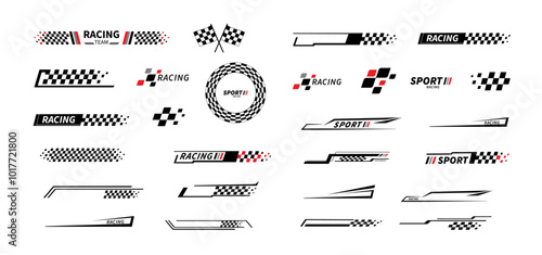Start and finish flag. Race flag. Checkered flag. Racing stripes. Race motorsport graphics. Vector illustration