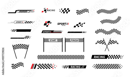 Start and finish flag. Race flag. Checkered flag. Racing stripes. Race motorsport graphics. Vector illustration