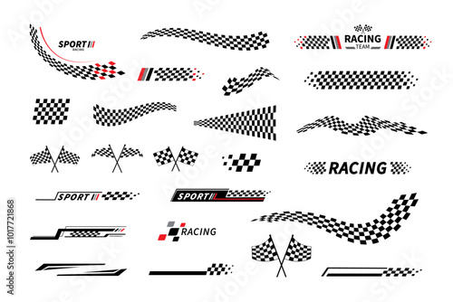 Start and finish flag. Race flag. Checkered flag. Racing stripes. Race motorsport graphics. Vector illustration