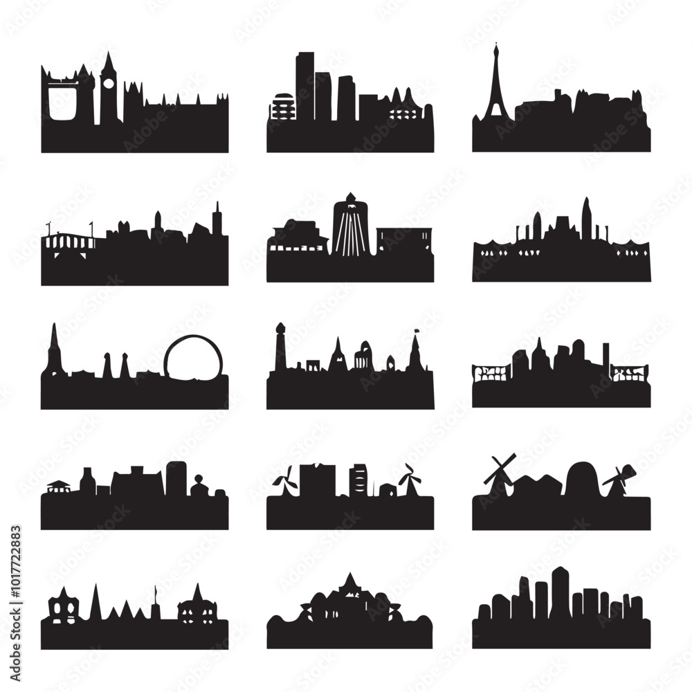 Fototapeta premium Explore Famous Building Silhouettes A Collection of Global Landmarks