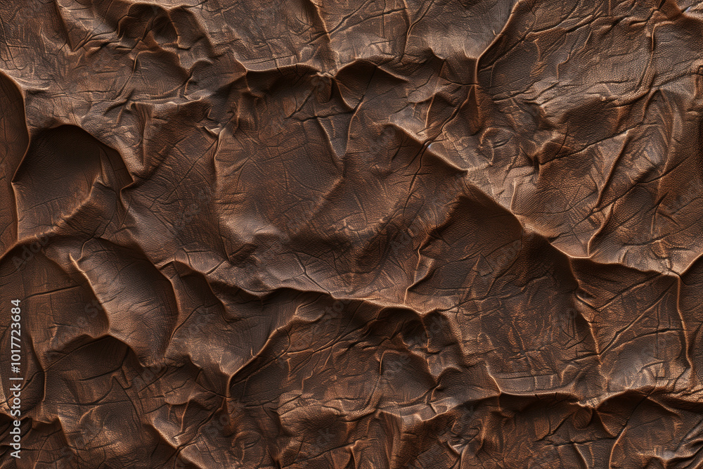 A close-up view of textured brown leather, showcasing a wrinkled and crumpled surface. A close-up view of textured brown leather, showcasing a wrinkled and crumpled surface.