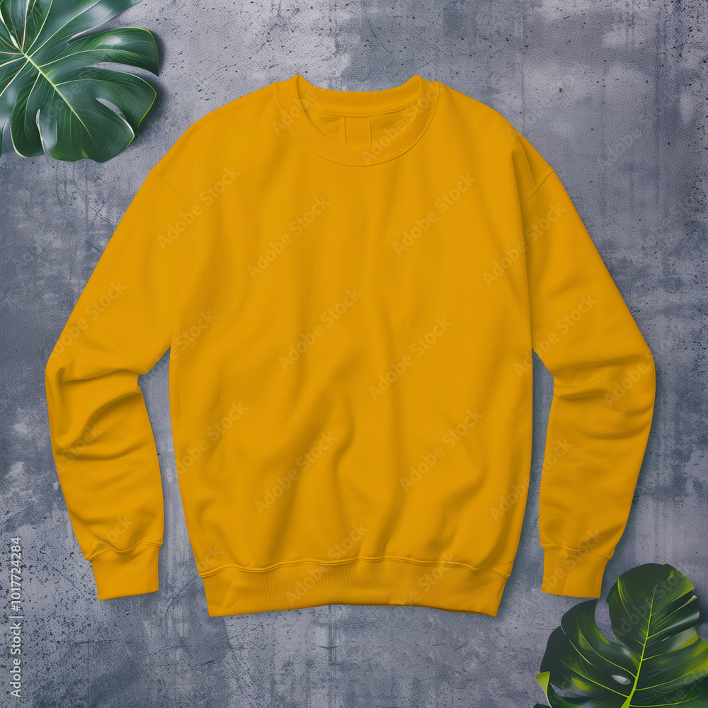 yellow sweater with long sleeves for mockup, on grey stone background yellow sweater with long sleeves for mockup, on grey stone background