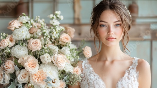 Beautiful Bride with Flower Bouquet